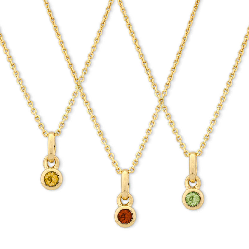 Bezel Set Garnet Charm, Yellow Gold Plated Silver