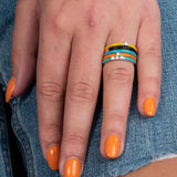 Orange Enamel Ring with Diamond, Sterling with Gold Plating