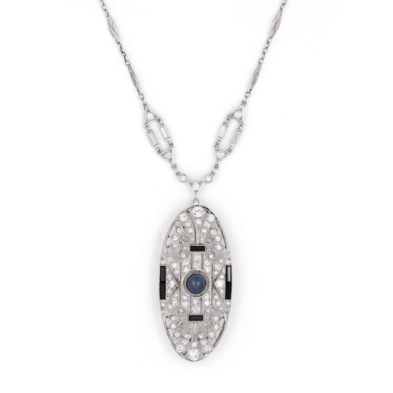 Pre-Owned Diamond And Black Onyx Pendant/Pin, 14K White Gold