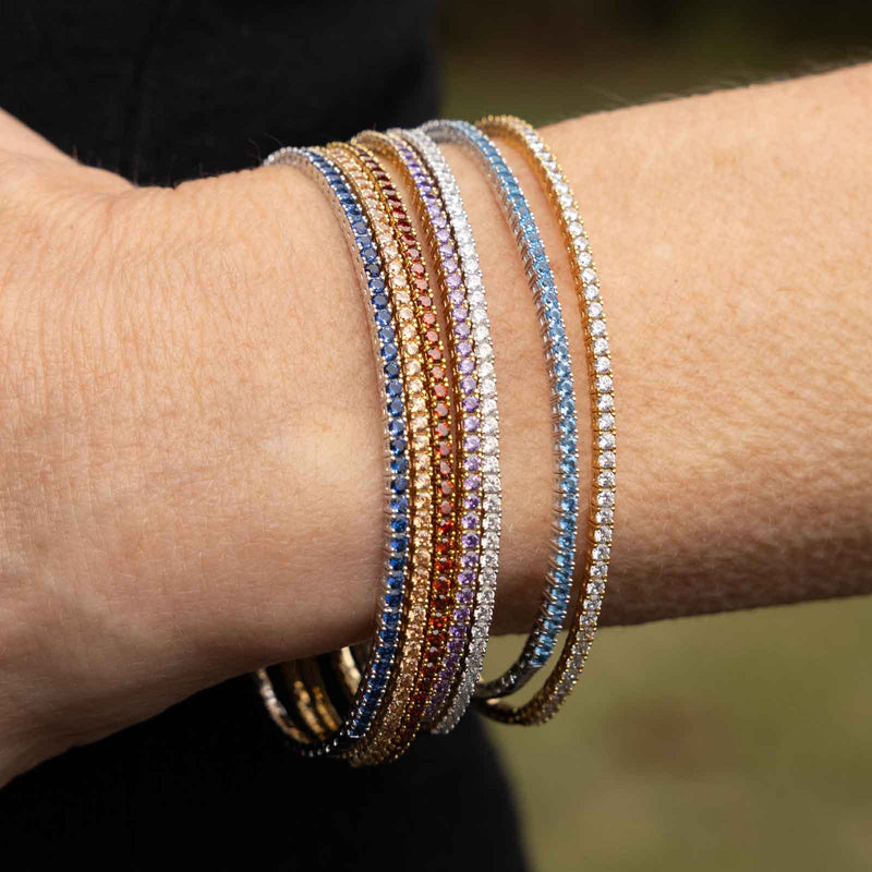 Simulated Garnet Flexible Bangle Bracelet, Gold Plated Silver