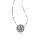 Single Diamond Halo Pendant, 14K White Gold