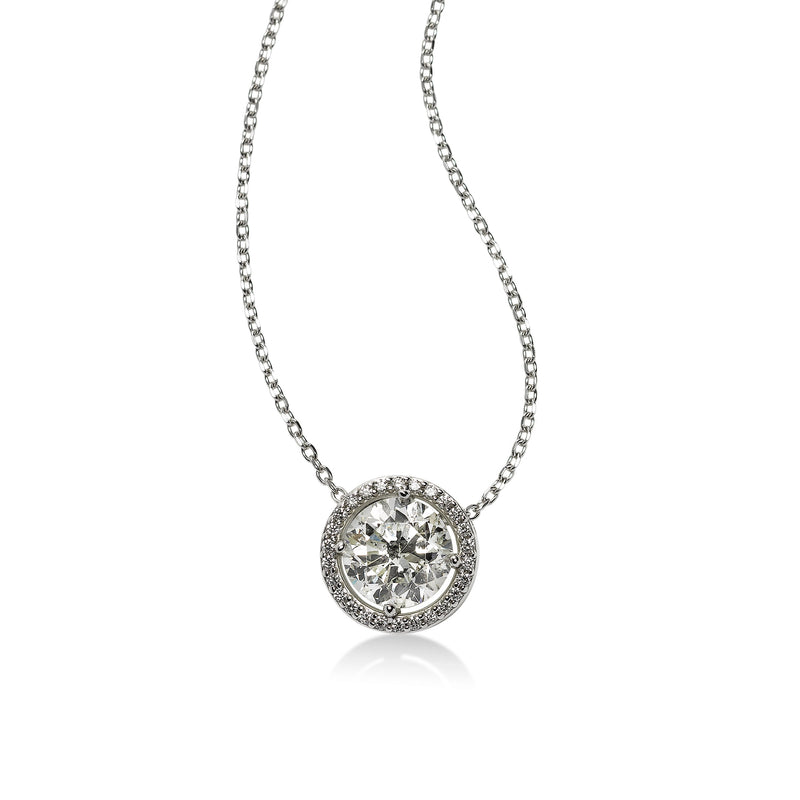 Single Diamond Halo Pendant, 14K White Gold