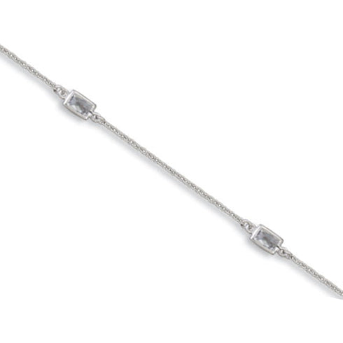 CZ Baguette Ankle Bracelet, Sterling Silver