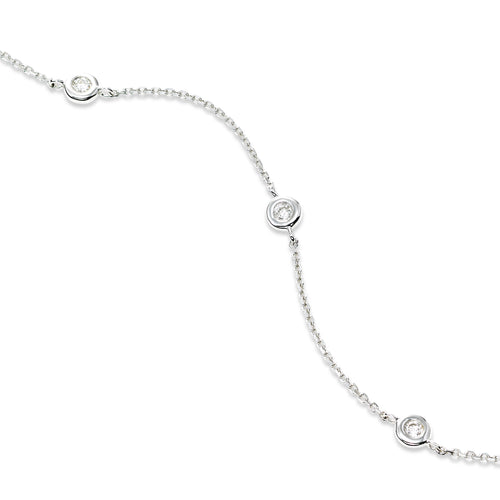 Bezel Set Diamond Station Ankle Bracelet, 14K White Gold
