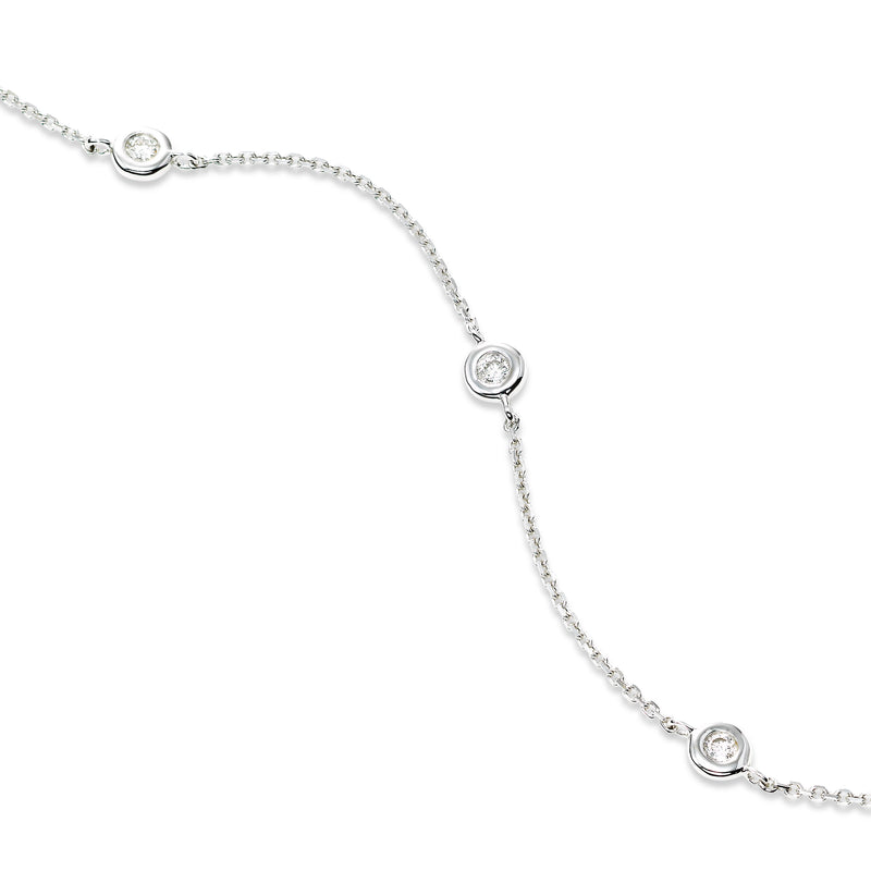 Bezel Set Diamond Station Ankle Bracelet, 14K White Gold