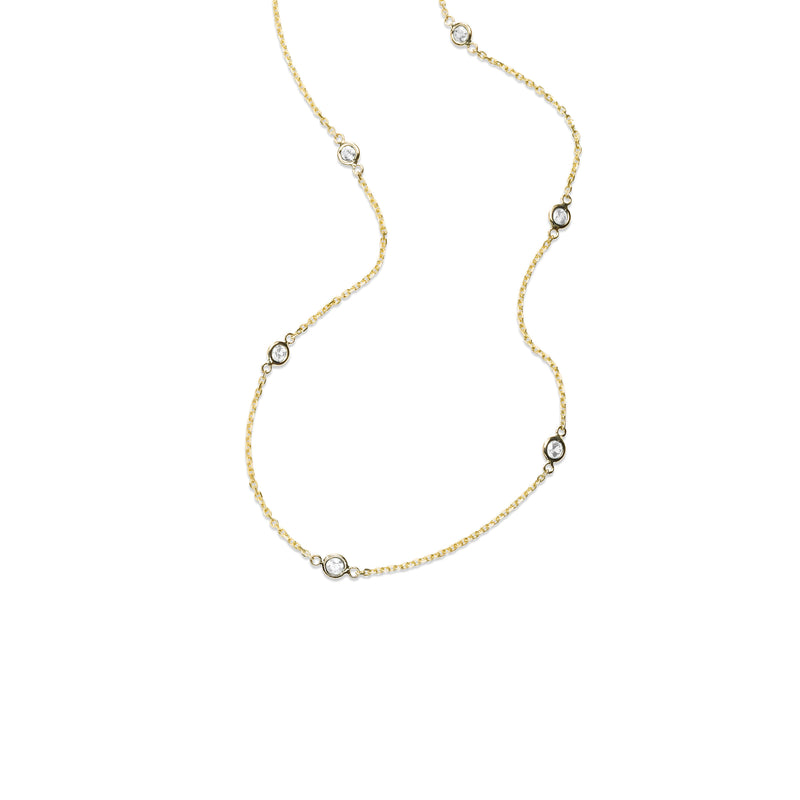 Bezel Set CZ Station Ankle Bracelet, 14K Yellow Gold