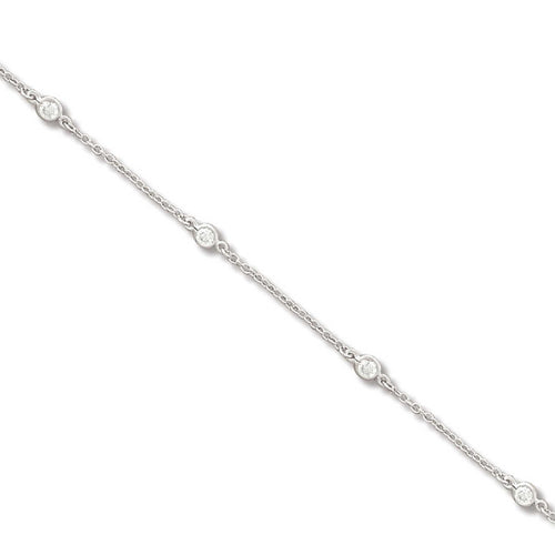 Bezel Set CZ Ankle Bracelet, Sterling Silver