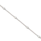 Bezel Set CZ Ankle Bracelet, Sterling Silver