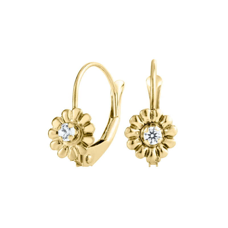 Child's CZ Flower Earrings, 14K Yellow Gold