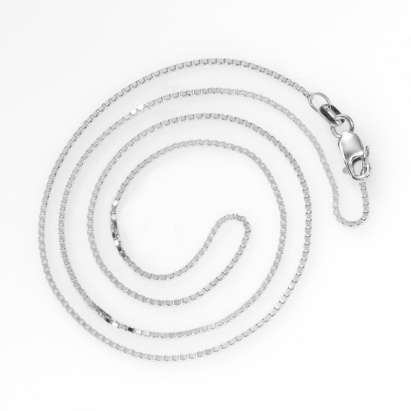 Rounded Box Link Necklace, 18 or 22 Inches, 14K White Gold
