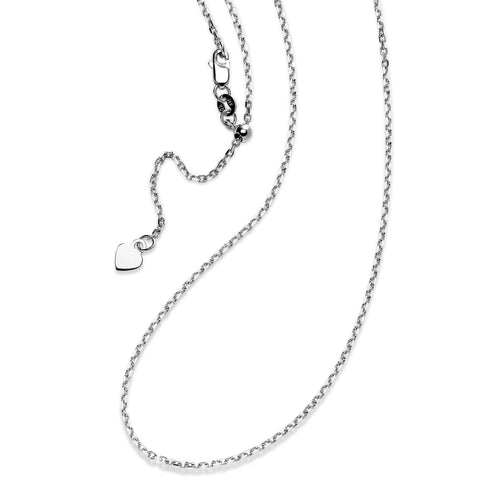 Adjustable 24-Inch Cable Chain with Heart Dangle, 14K White Gold