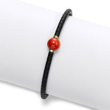 Black Ceramic Bead Bracelet with Coral Bead, 18K Yellow Gold