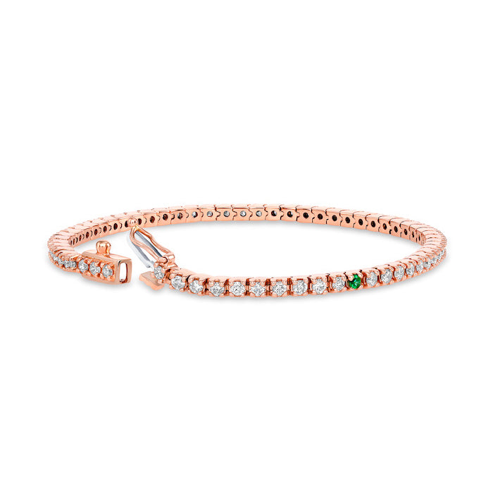 Diamond Tennis Bracelet with Emerald Accent, 14K Rose Gold