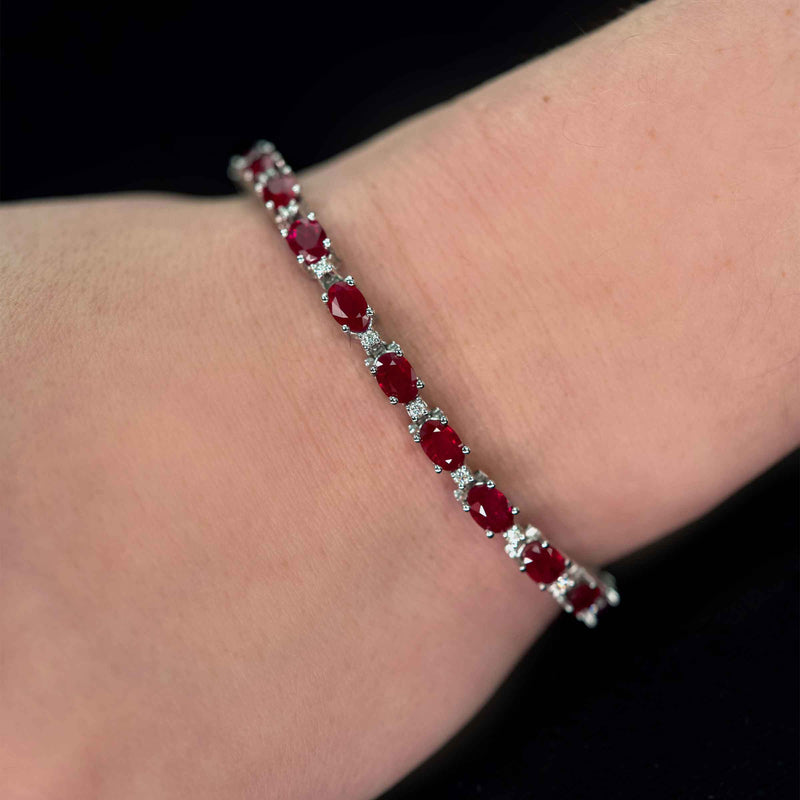 Oval Ruby and Diamond Bracelet, 14K White Gold
