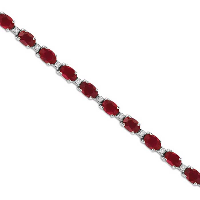 Oval Ruby and Diamond Bracelet, 14K White Gold
