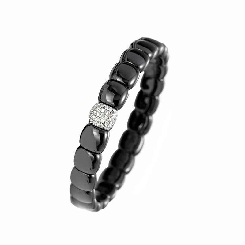 Shiny Black Ceramic Bracelet with 18K White Gold Pavé Tile