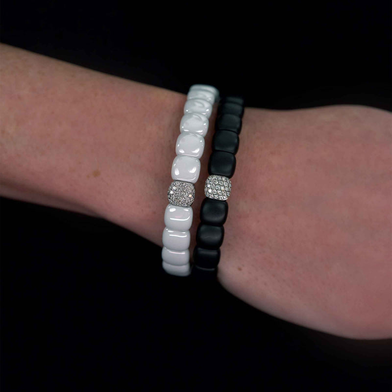 Matte Black Ceramic Bracelet with 18K White Gold Pavé Tile