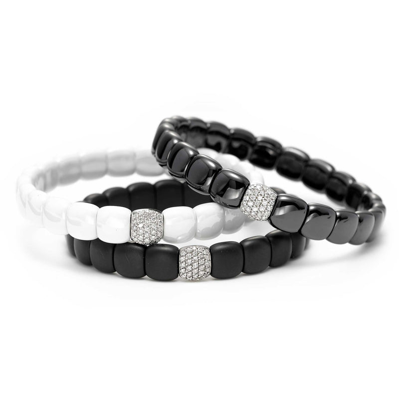 Matte Black Ceramic Bracelet with 18K White Gold Pavé Tile