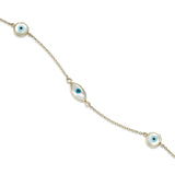 Mother of Pearl Evil Eye Bracelet, 14K Yellow Gold