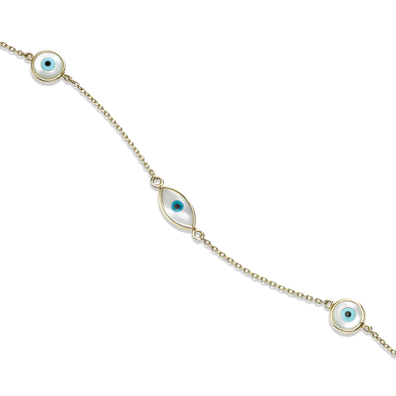 Mother of Pearl Evil Eye Bracelet, 14K Yellow Gold