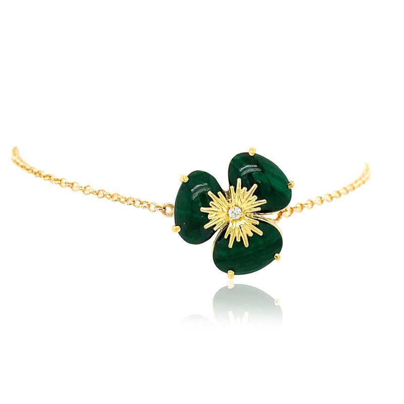 Malachite Gemstone Bolo Bracelet, 18K Yellow Gold