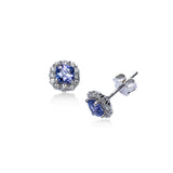 Round Tanzanite and Diamond Halo Earrings, 14K White Gold
