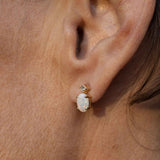 Oval Opal Earrings with Diamond Accent, 14K Yellow Gold