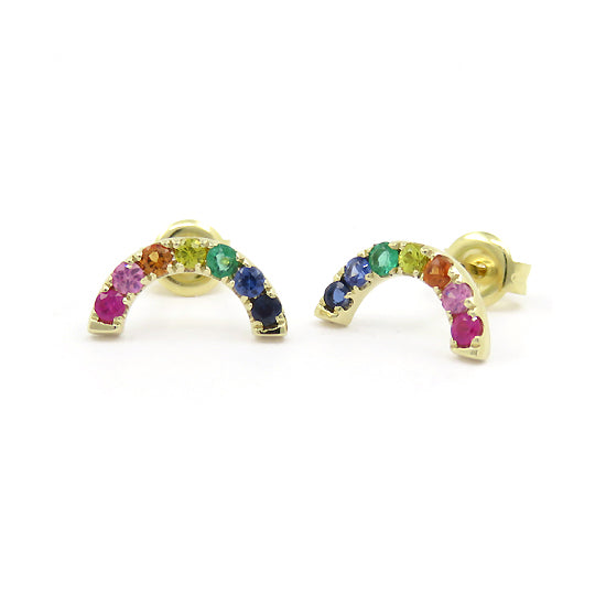 Rainbow Gemstone Earrings, 14K Yellow Gold