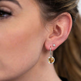Citrine and Diamond Halo Drop Earrings, 14K Yellow Gold