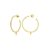 Hoop Earrings with Small Diamond Dangle, 1 Inch, 14K Yellow Gold