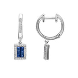 Blue Sapphire and Diamond Halo Earrings, 14K White Gold