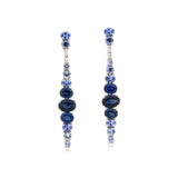 Graduating Sapphire and Diamond Dangle Earrings, 14K White Gold