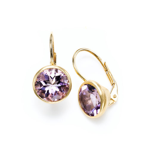 Bezel Set Amethyst Drop Earrings, 14K Yellow Gold