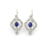 Vintage Style Sapphire and Diamond Earrings, 14K White Gold