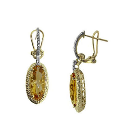Oval Citrine and Diamond Dangle Earrings, 14 Karat Gold