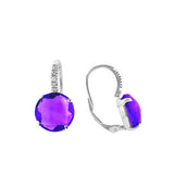 Faceted Amethyst and Diamond Drop Earrings, 14K White Gold
