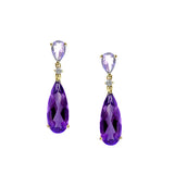 Elongated Amethyst Dangle Earrings with Diamond Accent, 14K Yellow Gold