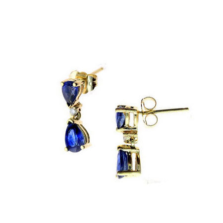 Sapphire Drop Earrings with Diamond Accent, 14K Yellow Gold