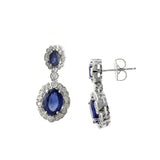 Oval Sapphire and Diamond Halo Drop Earrings, 14K White Gold