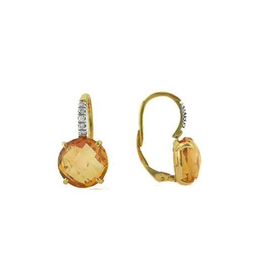 Faceted Citrine and Diamond Drop Earrings, 14 Karat Gold