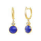 Lapis and Diamond Drop Hoop Earrings, 14K Yellow Gold