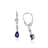 Delicate Sapphire and Diamond Drop Earrings, 14K White Gold