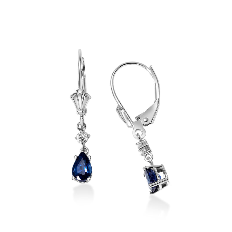Delicate Sapphire and Diamond Drop Earrings, 14K White Gold