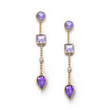 Multi Shape Amethyst Dangle Earrings, 14K Yellow Gold
