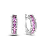 Pink Sapphire and Diamond Hoop Earrings, 18K White Gold