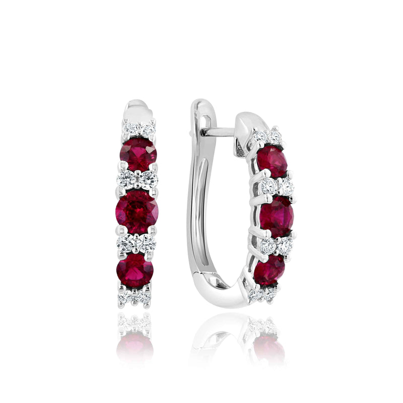 Ruby and Diamond Half Hoop Earrings, 14K White Gold