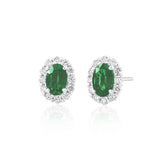 Oval Emerald and Diamond Earrings, 14K White Gold