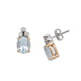 Aquamarine Oval Earrings with Diamond Tops, 14 Karat Gold