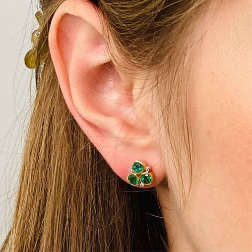 Emerald and Diamond Bezel Earrings, 18K Yellow Gold