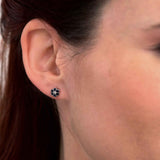 Ruby and Diamond Flower Earrings, 14K White Gold